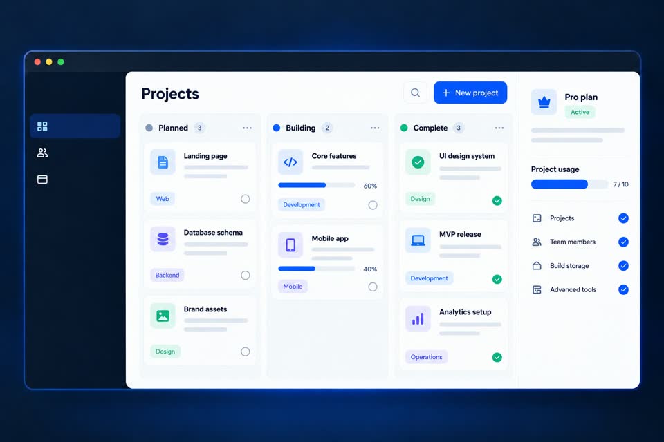 Subscription workspace with project workflow and plan controls